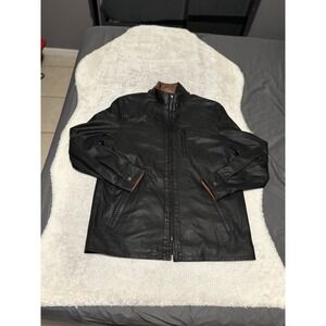 Bullock & Jones Men's Black Zip Up Lambskin Leather Jacket Size 42 Made USA